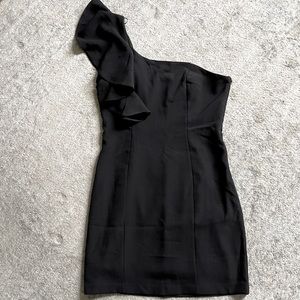 NWT black ruffle shoulder mini dress